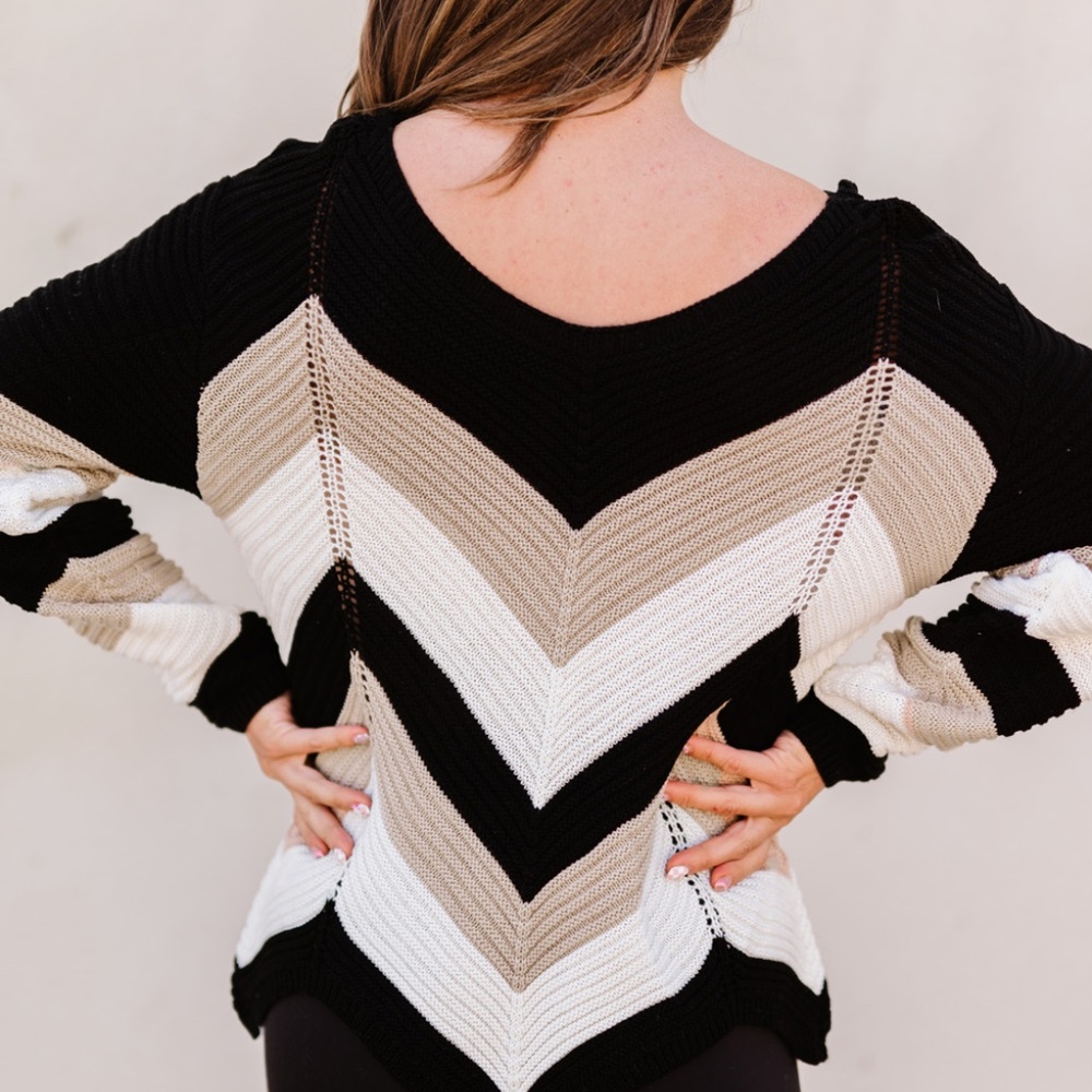 Chevron Color Block Sweater - Picture 3 of 4